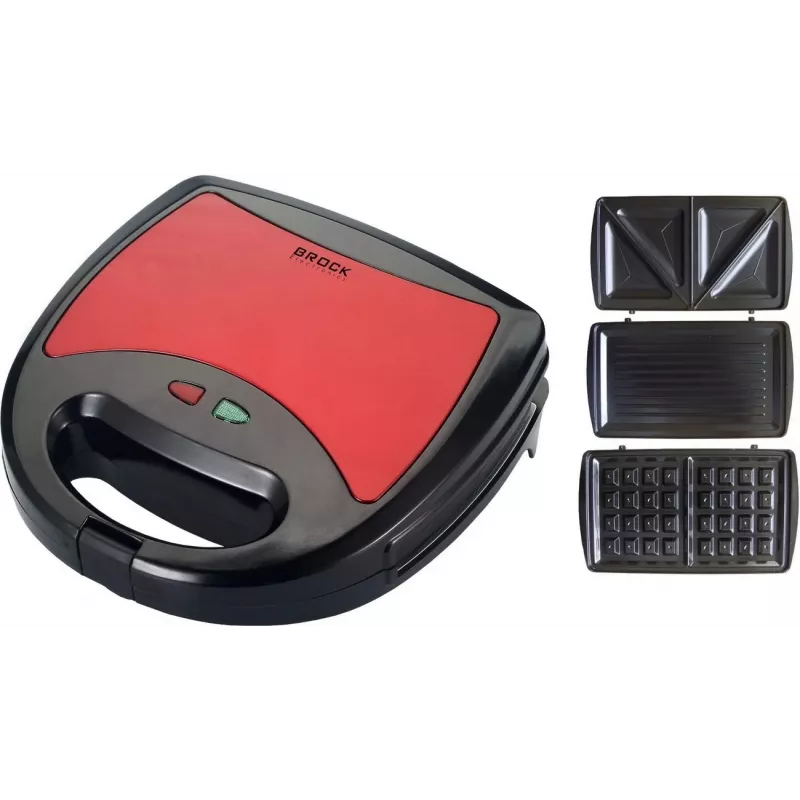 Brock SSM 2003 RD 3-in-1 sviestmaižu gatavotājs, vafļu gatavotājs un grils, 750 W, melns/sarkans
