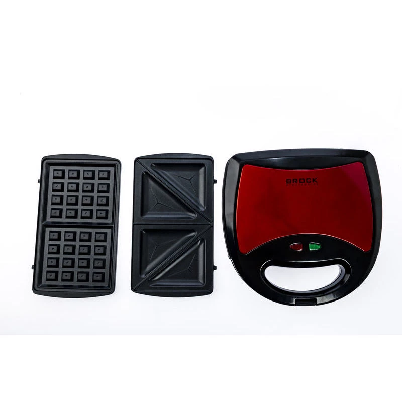 Brock SSM 2003 RD 3-in-1 sviestmaižu gatavotājs, vafļu gatavotājs un grils, 750 W, melns/sarkans