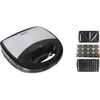 Brock SSM 2004 SS 3-in-1 sviestmaižu, vafeļu un riekstiņu gatavotājs, 750W, melns/nerūsējošais tērauds