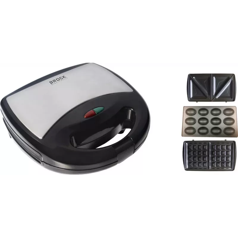 Brock SSM 2004 SS 3-in-1 sviestmaižu, vafeļu un riekstiņu gatavotājs, 750W, melns/nerūsējošais tērauds