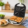 Brock SSM 3008 WH 8 šķēlumu XXL sviestmaižu gatavotājs, 1400W, nepiedegošas trīsstūrveida plāksnes, aukstai pieskaršanās rokturis, drošības slēdzene, vertikāla uzglabāšana, balts