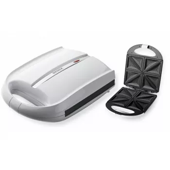 Brock SSM 3008 WH 8 šķēlumu XXL sviestmaižu gatavotājs, 1400W, nepiedegošas trīsstūrveida plāksnes, aukstai pieskaršanās rokturis, drošības slēdzene, vertikāla uzglabāšana, balts