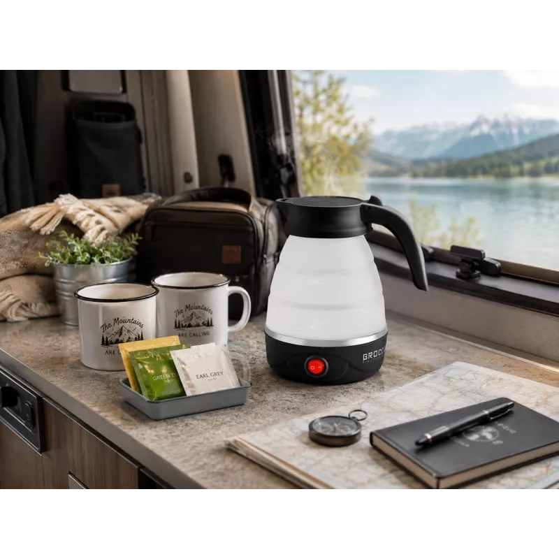 Brock WK 0904 BK salokāms ceļojumu tējkanna 0,5L 500W, melna/balta