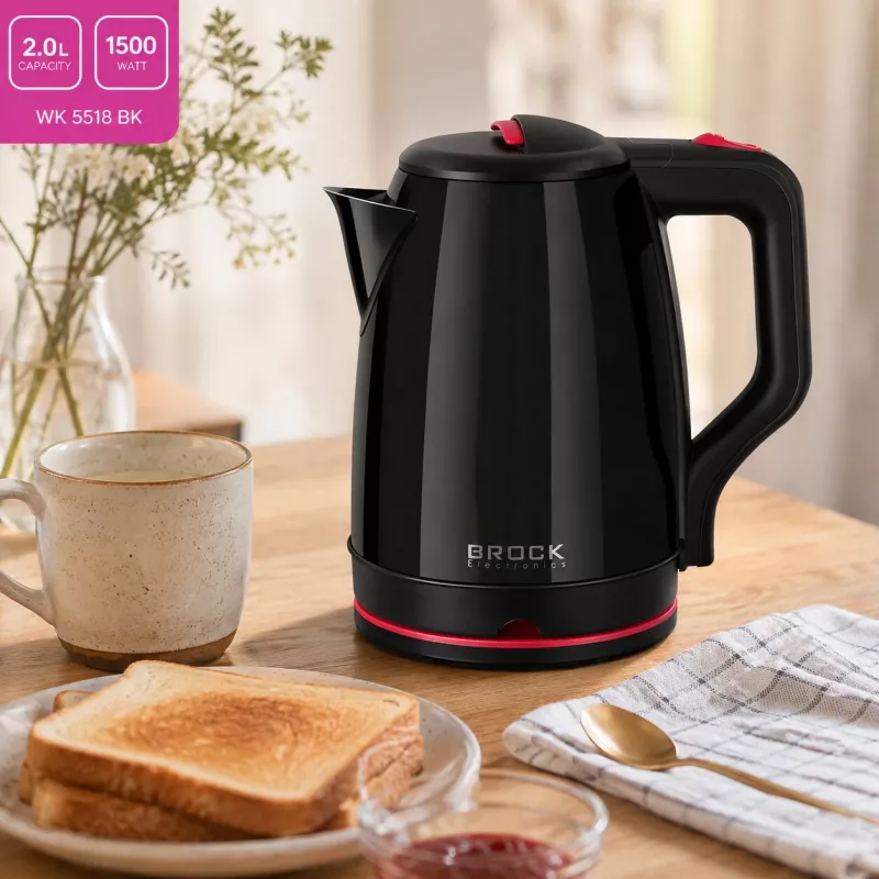 Brock WK 5518 BK elektriskā tējkanna 2.0L 1500W melna ar 360° bezvada pamatni
