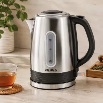 Brock WK 9903 SS elektriskā tējkanna 1,7L 2200W melna/nerūsējošais tērauds ar 360° pamatni