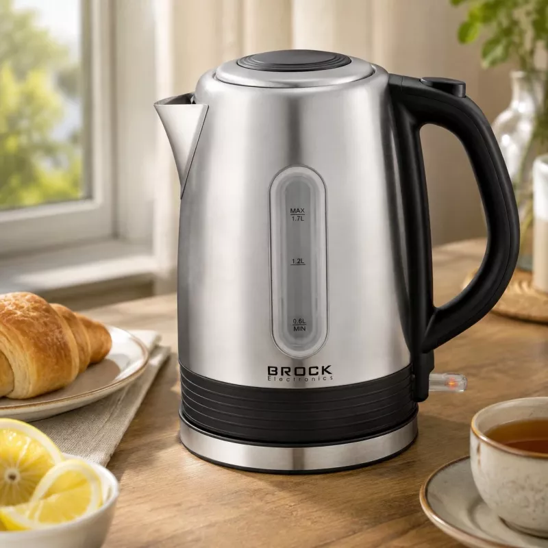 Brock WK 9903 SS elektriskā tējkanna 1,7L 2200W melna/nerūsējošais tērauds ar 360° pamatni