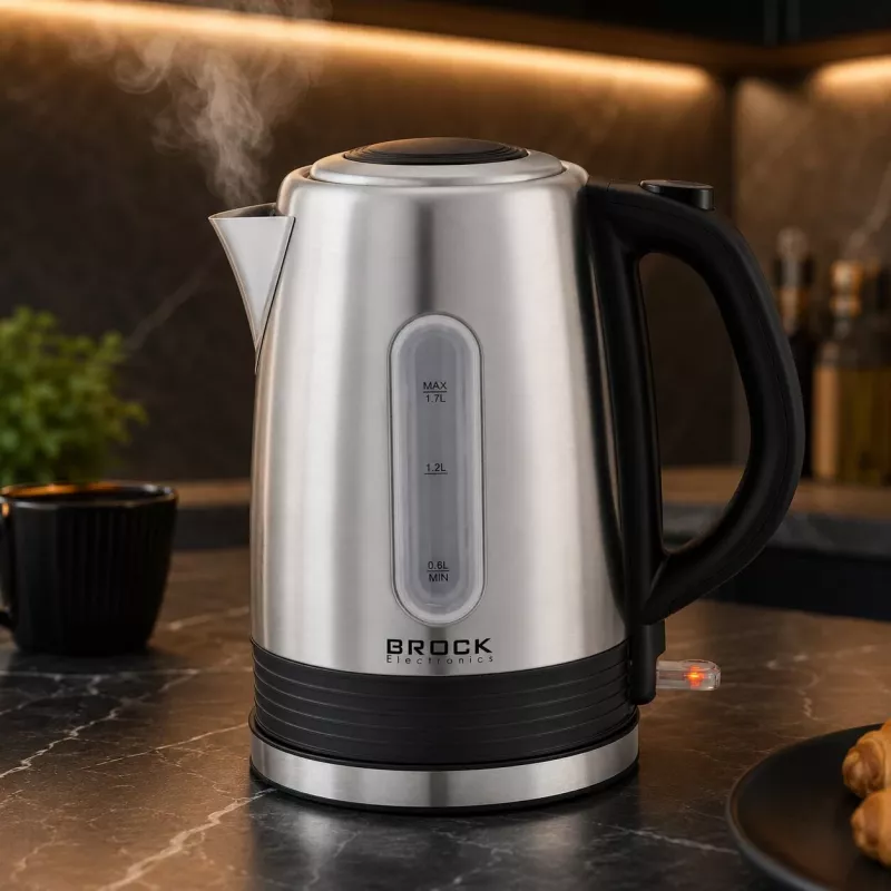 Brock WK 9903 SS elektriskā tējkanna 1,7L 2200W melna/nerūsējošais tērauds ar 360° pamatni