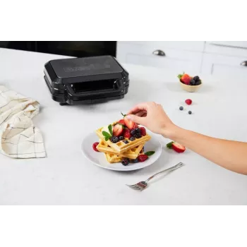 BRV VST098X 3-in-1 sviestmaižu gatavotājs, vafeļu pannas un grils, 850 W, DuraCeramic nepiedegošās plāksnes, melns/sudrabs