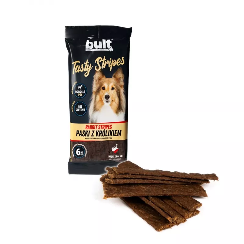 BULT Tasty Stripes trušu gardumi suņiem – bezgraudu treniņu balvas, 6 gabali (60 g)