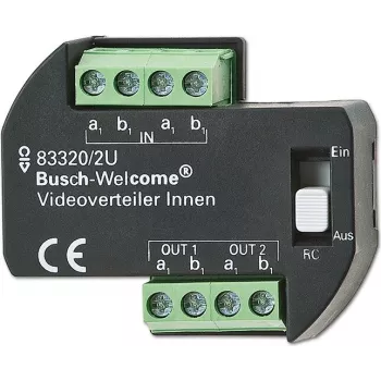 Busch-Jaeger 2CKA008300A0042 video sadalītājs Busch-Welcome durvju komunikācijas sistēmai, DIN sliedes stiprinājums, 4 izejas