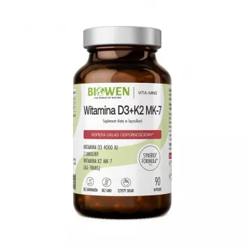 BWN BIOWEN vitamīni D3 + K2 MK-7 uztura bagātinātājs – 90 kapsulas