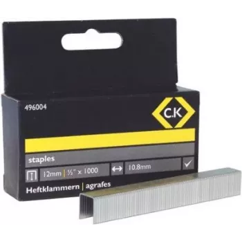C.K Tools Type 140 cinkota tērauda skavas 12 mm kājiņa 10,6 mm vainags, 1000 gab. iepakojums (496004)