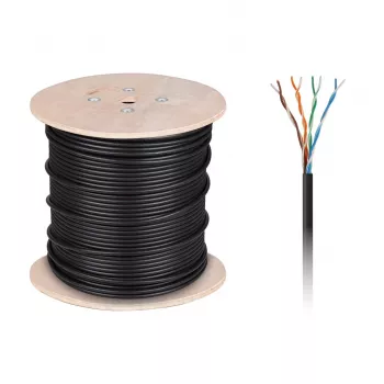 CABLETECH Vara datora kabelis - UTP Cat5e vītā pāra + Gels, 305 m, Melns, Āra