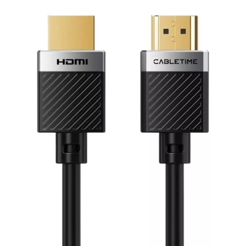 CABLETIME CA915811 HDMI 2.0 kabelis - 10m, 4K@60Hz, 18Gbps, High Speed ar Ethernet, HDR, trīskāršs ekranējums, melns