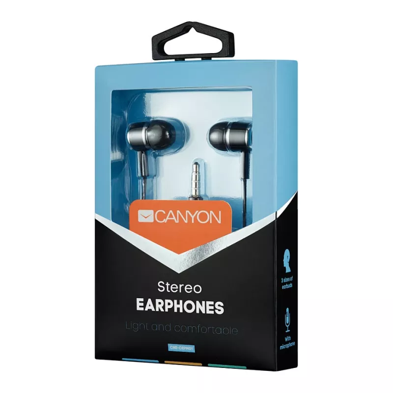 CANYON EPM-01 In-Ear Wired Headset with Microphone, 1.2m Cable, Black