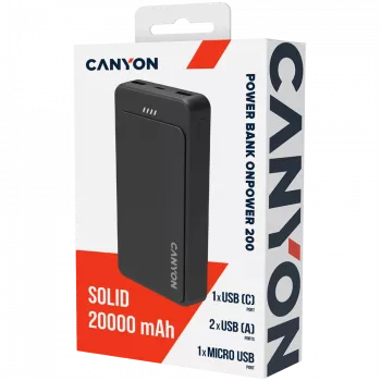 CANYON OnPower 200 Power Bank 20000mAh Melns