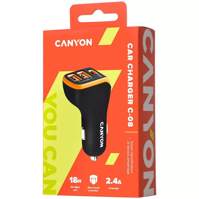 Canyon Universal 3xUSB Auto Adapter Ieeja 12V-24V Izeja DC Melns