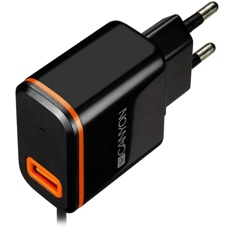 Canyon sienas lādētājs ar USB Type-C kabeli, 2.1A, melns