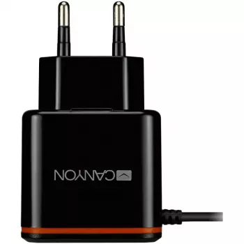 Canyon sienas lādētājs ar USB Type-C kabeli, 2.1A, melns