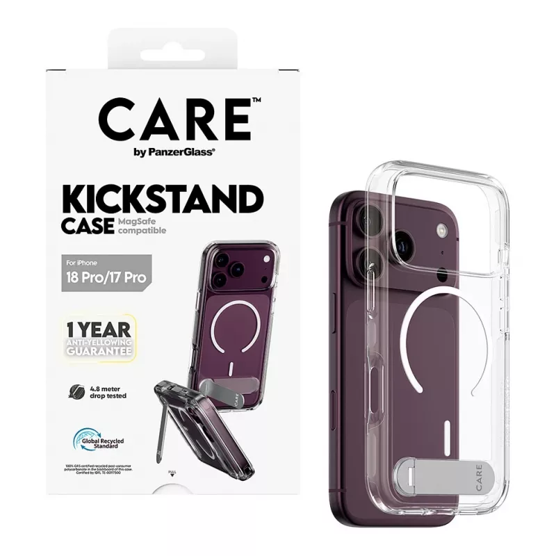 CARE by PanzerGlass Kickstand vāciņš caurspīdīgs ar baltu MagSafe iPhone 17 Pro