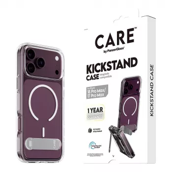 CARE by PanzerGlass Kickstand vāciņš caurspīdīgs ar baltu MagSafe iPhone 17 Pro Max