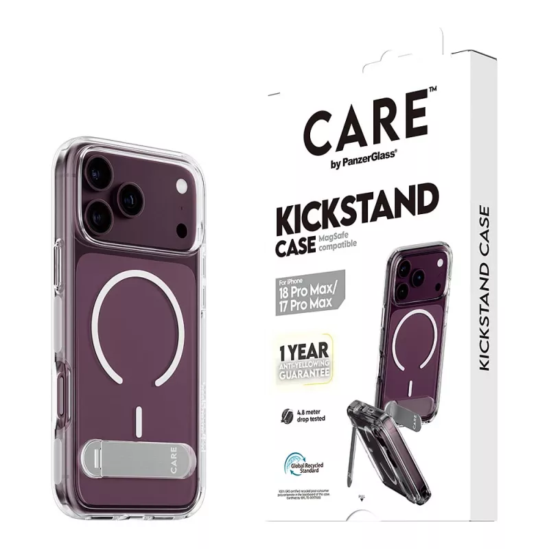CARE by PanzerGlass Kickstand vāciņš caurspīdīgs ar baltu MagSafe iPhone 17 Pro Max