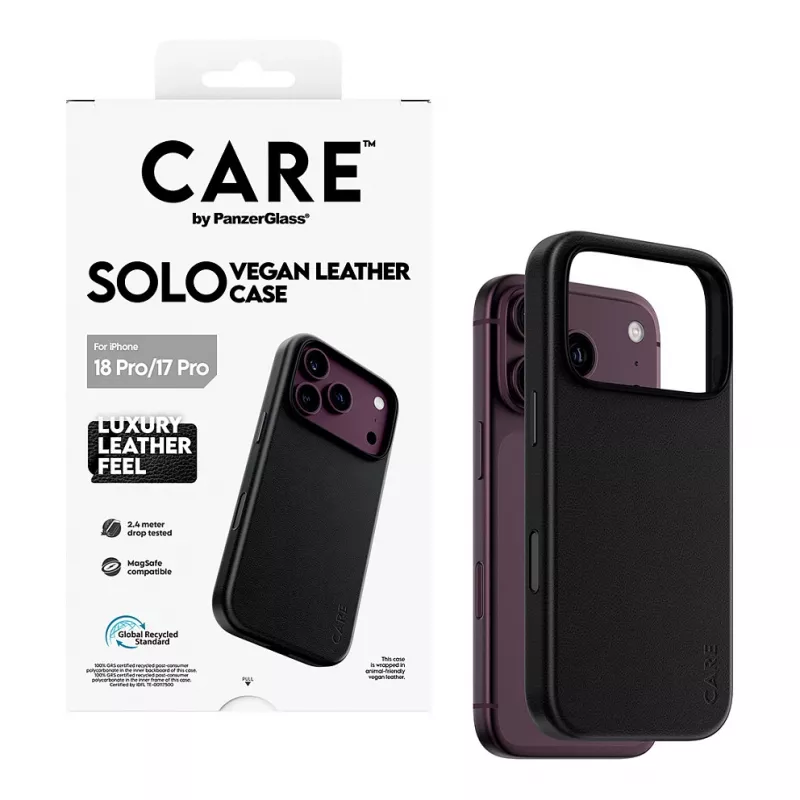 CARE by PanzerGlass Solo vegānas ādas apvalks melns ar MagSafe iPhone 17 Pro