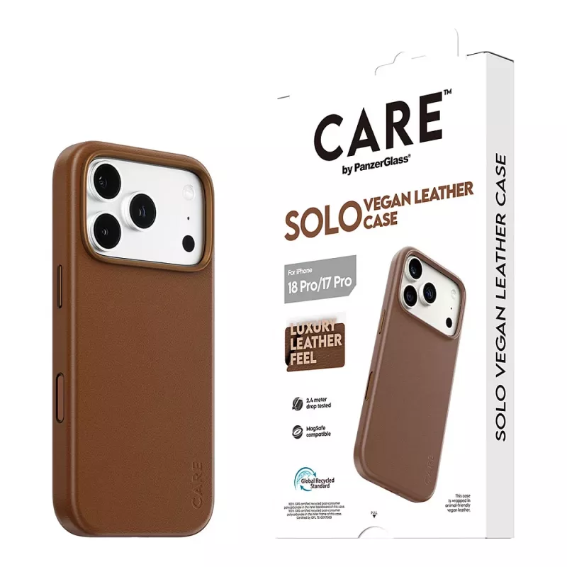 CARE by PanzerGlass Solo vegānas ādas apvalks brūns ar MagSafe iPhone 17 Pro