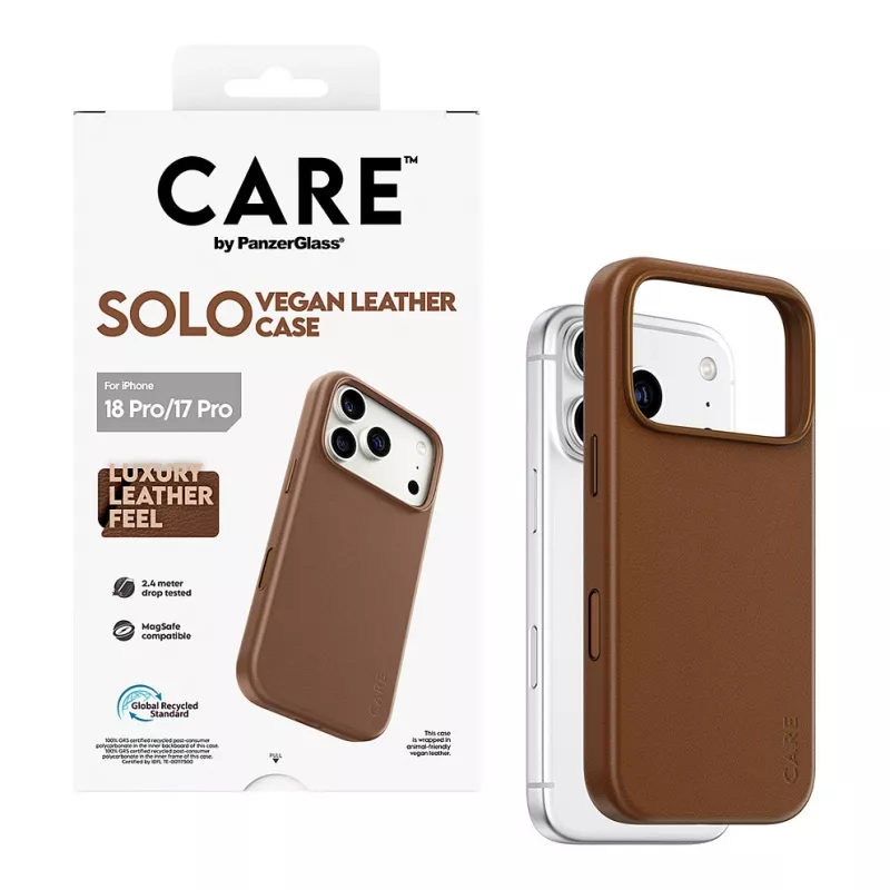 CARE by PanzerGlass Solo vegānas ādas apvalks brūns ar MagSafe iPhone 17 Pro
