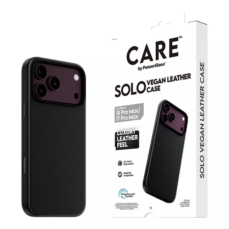 CARE by PanzerGlass Solo vegānas ādas apvalks ar MagSafe iPhone 17 Pro Max - melns