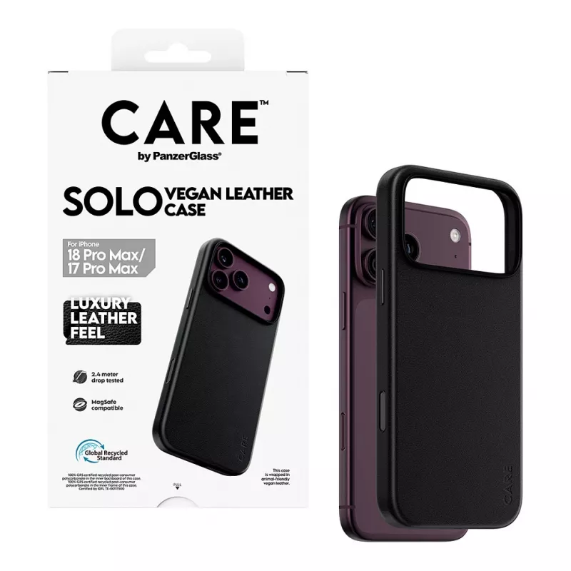CARE by PanzerGlass Solo vegānas ādas apvalks ar MagSafe iPhone 17 Pro Max - melns