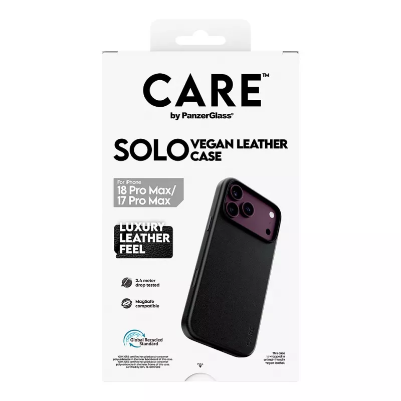 CARE by PanzerGlass Solo vegānas ādas apvalks ar MagSafe iPhone 17 Pro Max - melns