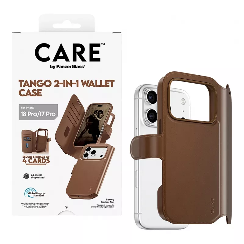 CARE by PanzerGlass Tango 2-in-1 maciņa futrālis brūnā krāsā ar MagSafe iPhone 17 Pro