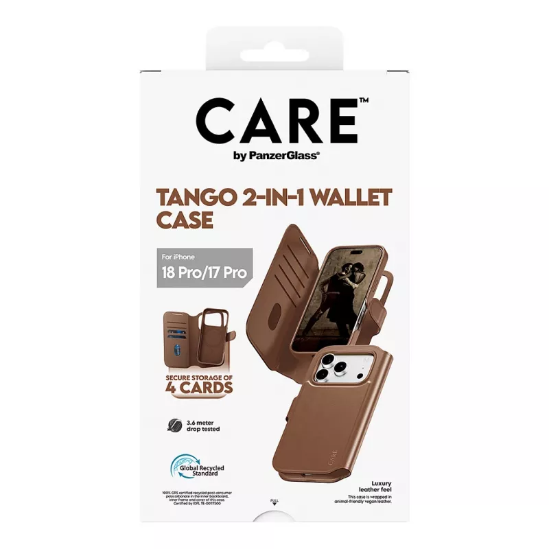CARE by PanzerGlass Tango 2-in-1 maciņa futrālis brūnā krāsā ar MagSafe iPhone 17 Pro