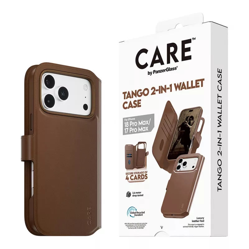 CARE by PanzerGlass Tango 2-in-1 maciņa futrālis brūnā krāsā ar MagSafe iPhone 17 Pro Max