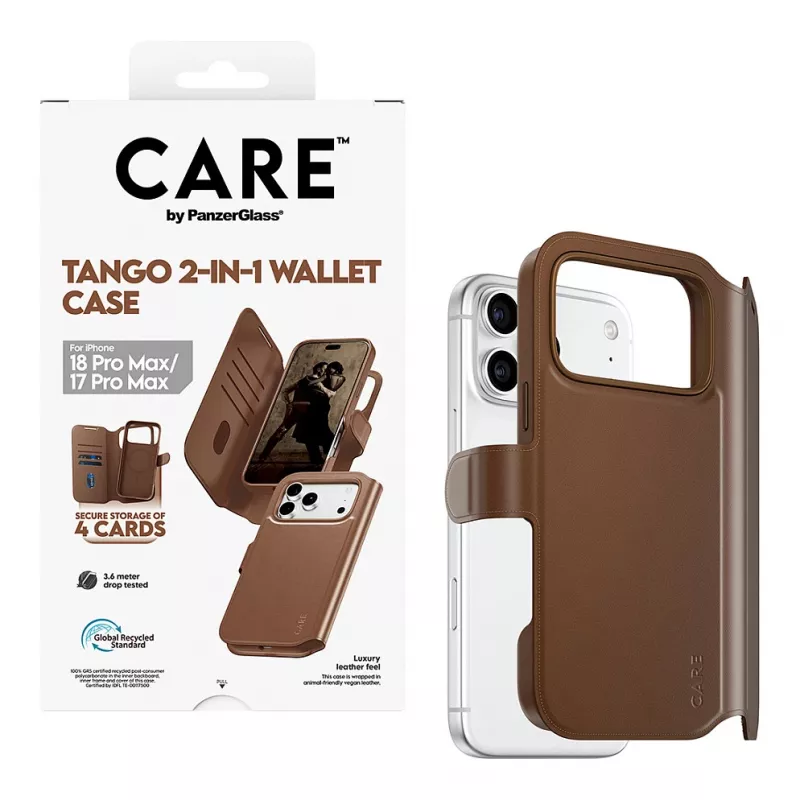 CARE by PanzerGlass Tango 2-in-1 maciņa futrālis brūnā krāsā ar MagSafe iPhone 17 Pro Max