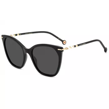 Carolina Herrera HER0091S807 Sieviešu kaķacs formas saulesbrilles - Melns acetāta rāmis, Pelēkas polikarbonāta lēcas, UV400 aizsardzība