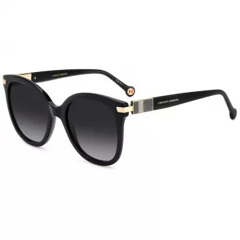 CAROLINA HERRERA HER0134S807 Sieviešu saulesbrilles - Melns acetāta rāmis, Pelēkas polikarbonāta lēcas, 55/21/145 mm