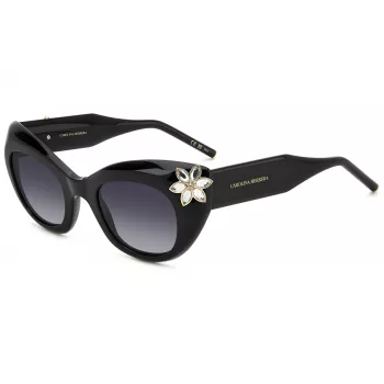 CAROLINA HERRERA Sieviešu kaķacs formas saulesbrilles HER0215S807 - Melns acetāta rāmis, pelēkas polikarbonāta lēcas, 50 mm