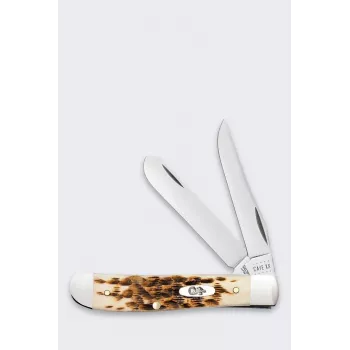 Case Mini Trapper SS Amber Bone nazis - 2 asmeņu salokāms kabatas nazis, Tru-Sharp nerūsējošais tērauds, īsts dzintara kaula rokturis, slipjoint, ASV
