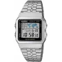 Casio A500WA-1DF klasiskais digitālais kvarca rokas pulkstenis – sudraba nerūsējošā tērauda siksniņa, LED fona apgaismojums, pasaules laiks