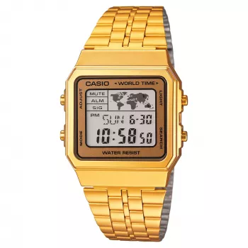 CASIO A500WGA-9 Vīriešu digitālais kvarca pulkstenis 39mm zelta krāsas nerūsējošais tērauds