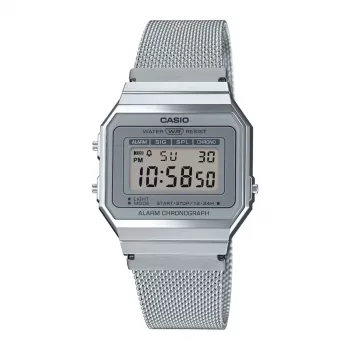 CASIO A700WM-7A Unisex Digitalais Pulkstenis - 37.4mm Sudraba Milānas Tīklojums