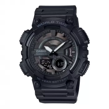 CASIO AEQ-110W-1B Vīriešu kvarca analogo-digitālais pulkstenis, 52,2 mm, melns sveķu