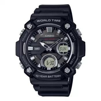 CASIO AEQ-120W-1A Vīriešu analog-digitālais pulkstenis, 53,3 mm, melns sveķu