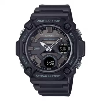 CASIO AEQ-120W-1B Vīriešu analogo-digitālais kvarca pulkstenis, 53,3 mm, melns sveķis