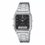 CASIO AQ-230A-1D Unisex Analog-Digital Watch, 38.8mm, Silver-tone Stainless Steel Band, Black Dial