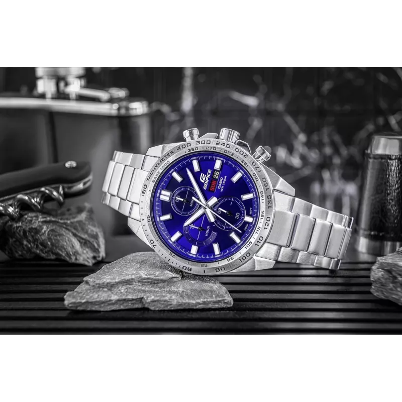 CASIO Edifice EFR-574D-2AVUEF Vīriešu analogais kvarca pulkstenis, 42,3 mm, zils ciparnīca, nerūsējošā tērauda aproce