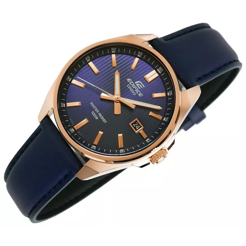 Casio Edifice EFV-150CL-2AVUEF vīriešu pulkstenis ar zilu ciparnīcu un brūnu ādas siksnu