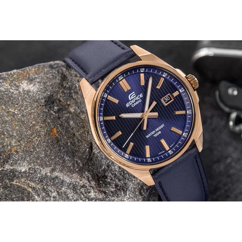 Casio Edifice EFV-150CL-2AVUEF vīriešu pulkstenis ar zilu ciparnīcu un brūnu ādas siksnu
